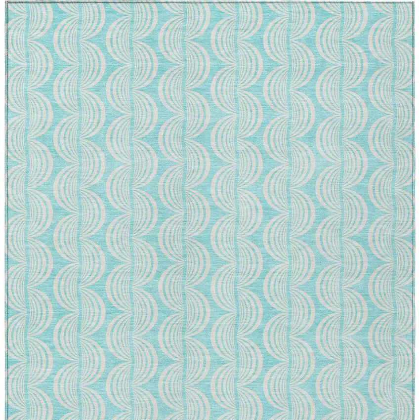 Aqua And Beige Ogee Washable Indoor Outdoor Area Rug Photo 5