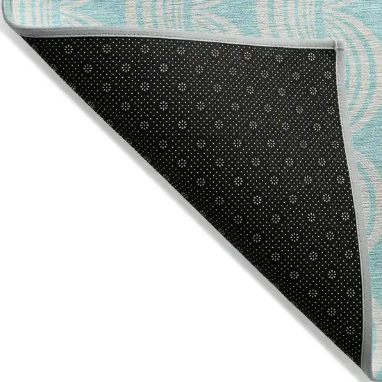 Aqua And Beige Ogee Washable Indoor Outdoor Area Rug Photo 4