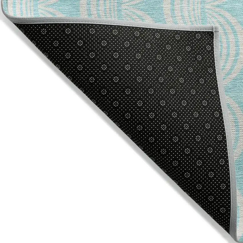 Aqua And Beige Ogee Washable Indoor Outdoor Area Rug Photo 4