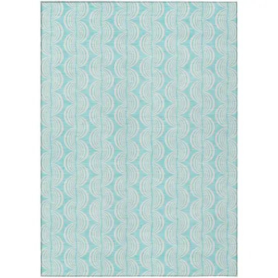 Aqua And Beige Ogee Washable Indoor Outdoor Area Rug Photo 2