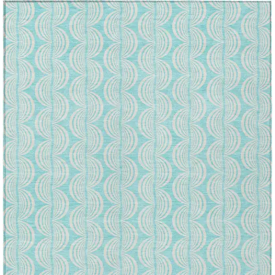 Aqua And Beige Ogee Washable Indoor Outdoor Area Rug Photo 5