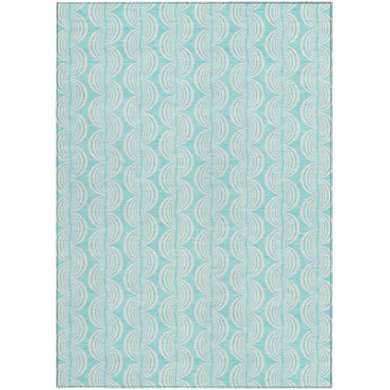 Aqua And Beige Ogee Washable Indoor Outdoor Area Rug Photo 6