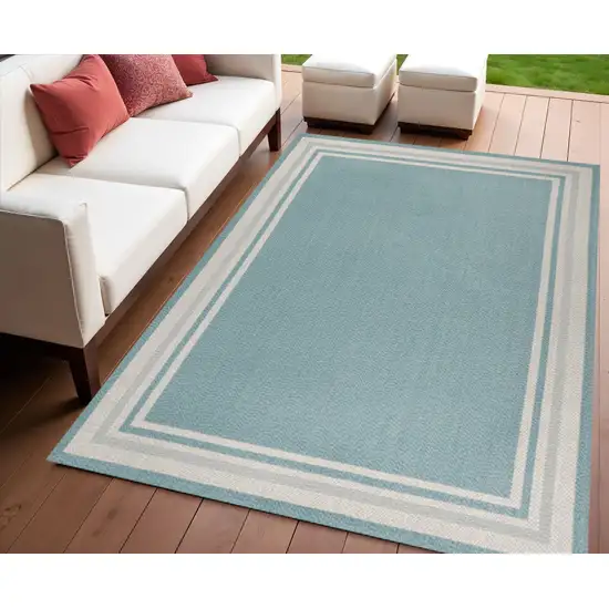 Aqua And Beige Striped Indoor Outdoor Area Rug Photo 1