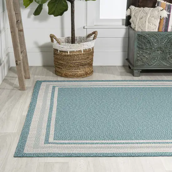Aqua And Beige Striped Indoor Outdoor Area Rug Photo 8