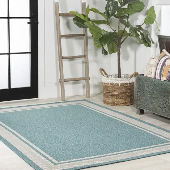 Aqua And Beige Striped Indoor Outdoor Area Rug Photo 9