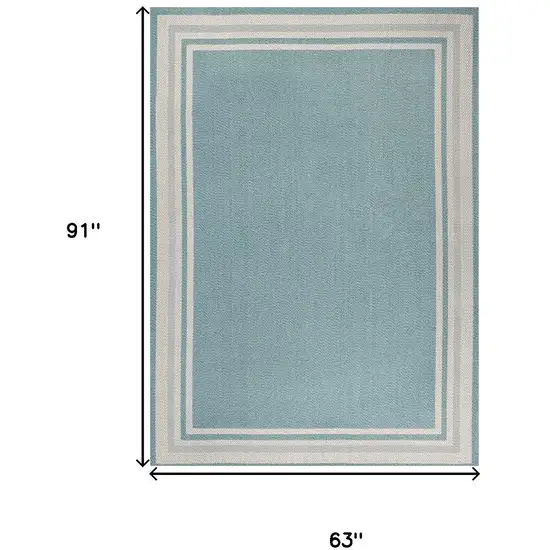 Aqua And Beige Striped Indoor Outdoor Area Rug Photo 3