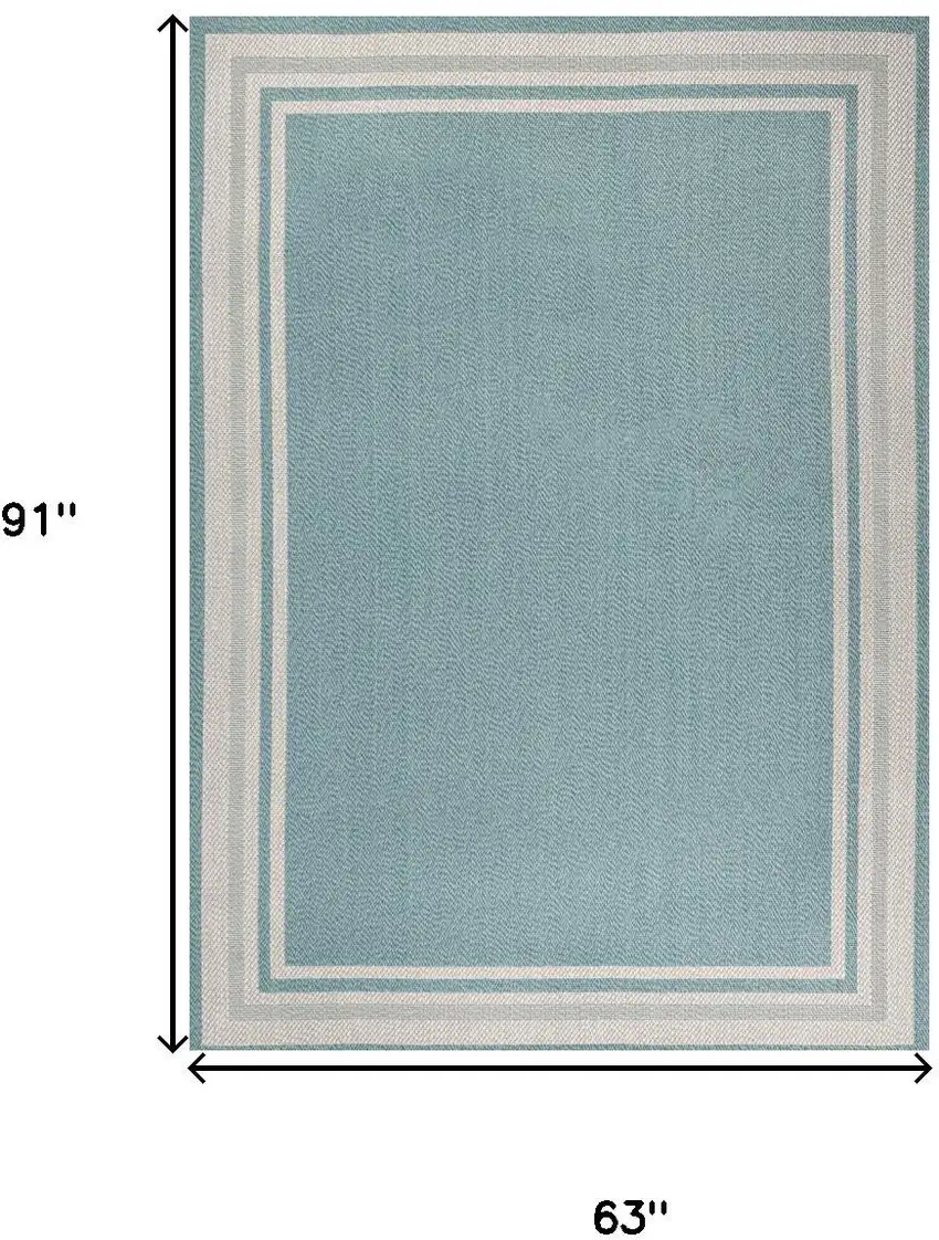 Aqua And Beige Striped Indoor Outdoor Area Rug Photo 3