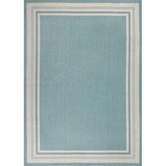 Aqua And Beige Striped Indoor Outdoor Area Rug Photo 4