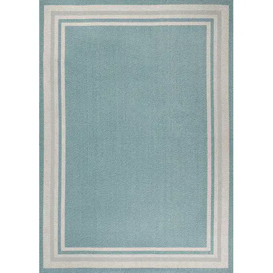 Aqua And Beige Striped Indoor Outdoor Area Rug Photo 2