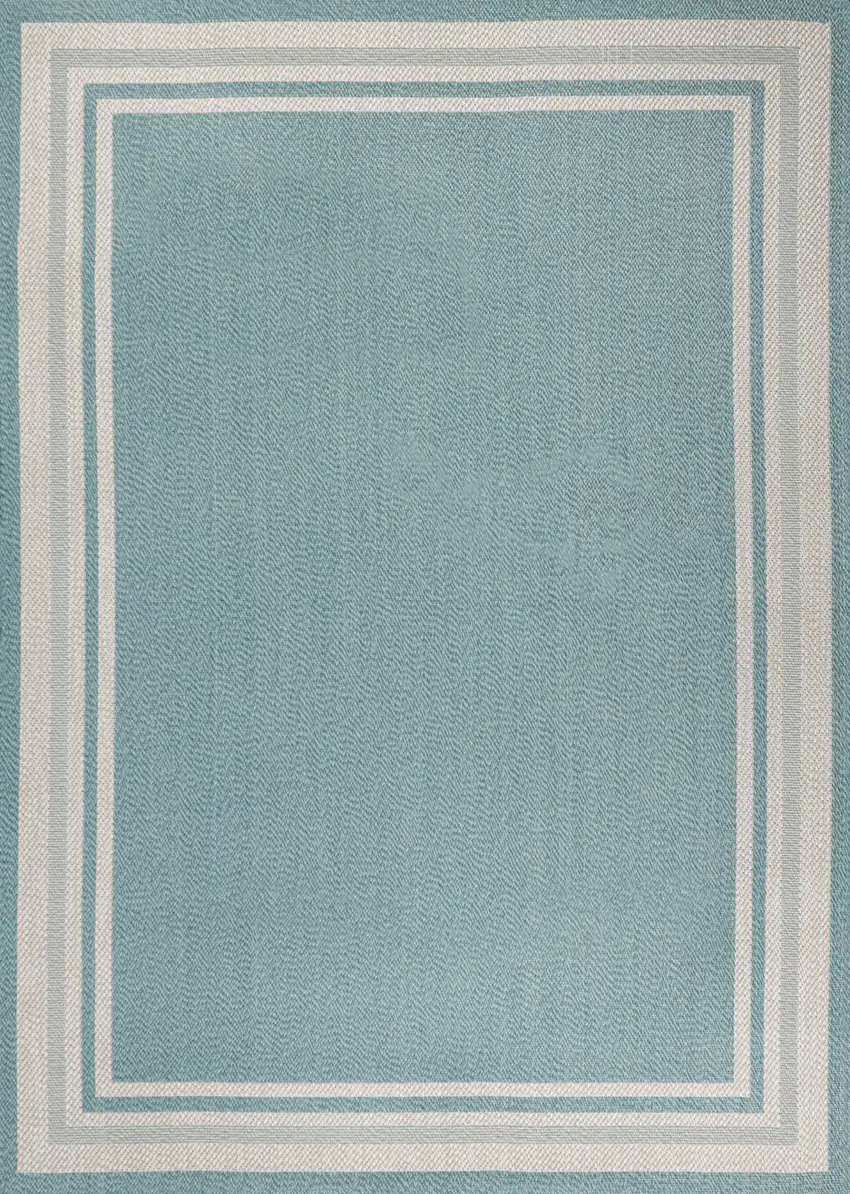 Aqua And Beige Striped Indoor Outdoor Area Rug Photo 2