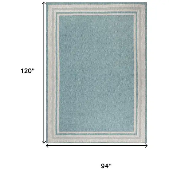 Aqua And Beige Striped Indoor Outdoor Area Rug Photo 3