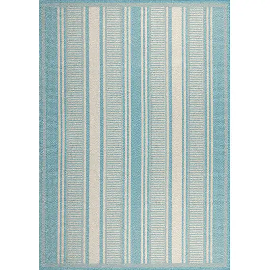 Aqua And Beige Striped Indoor Outdoor Area Rug Photo 2