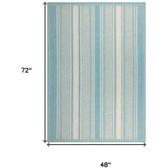 Aqua And Beige Striped Indoor Outdoor Area Rug Photo 3