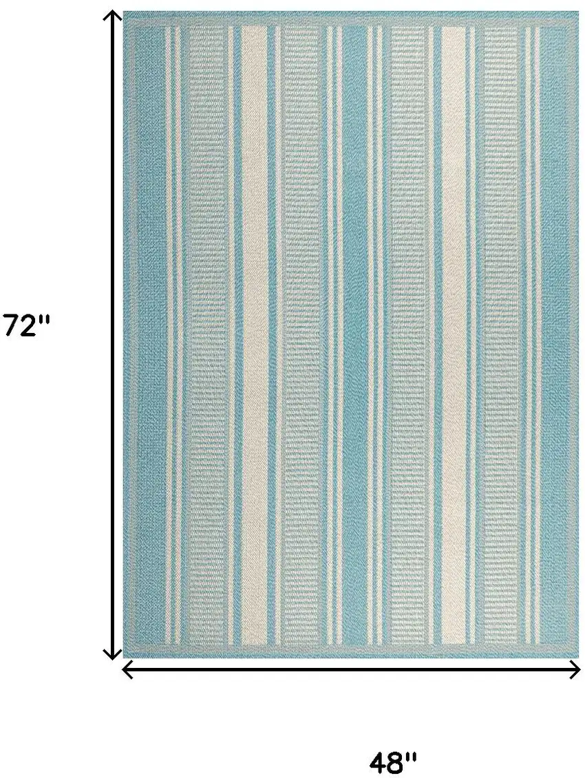 Aqua And Beige Striped Indoor Outdoor Area Rug Photo 3