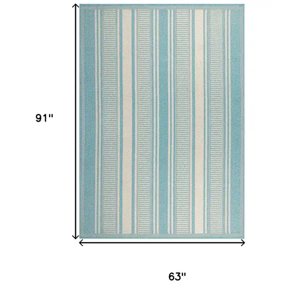 Aqua And Beige Striped Indoor Outdoor Area Rug Photo 3