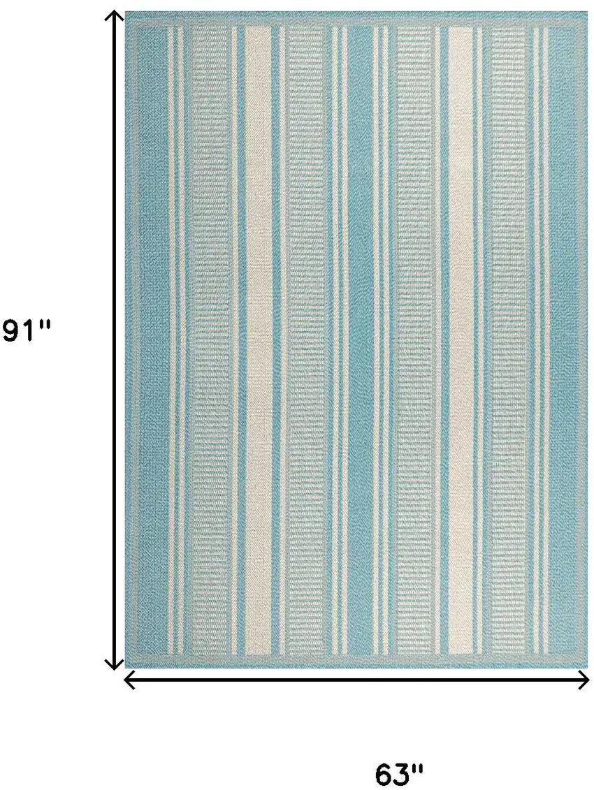 Aqua And Beige Striped Indoor Outdoor Area Rug Photo 3