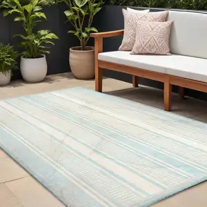 Photo of Aqua And Beige Striped Indoor Outdoor Area Rug