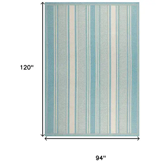 Aqua And Beige Striped Indoor Outdoor Area Rug Photo 3