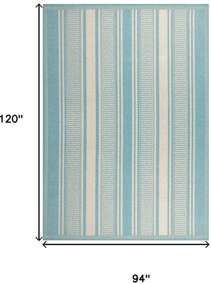 Aqua And Beige Striped Indoor Outdoor Area Rug Photo 3