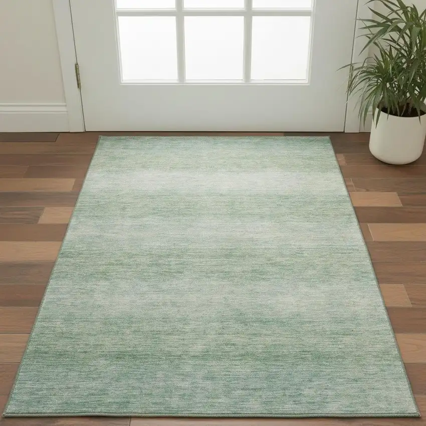 Aqua And Beige Striped Washable Area Rug With UV Protection Photo 2