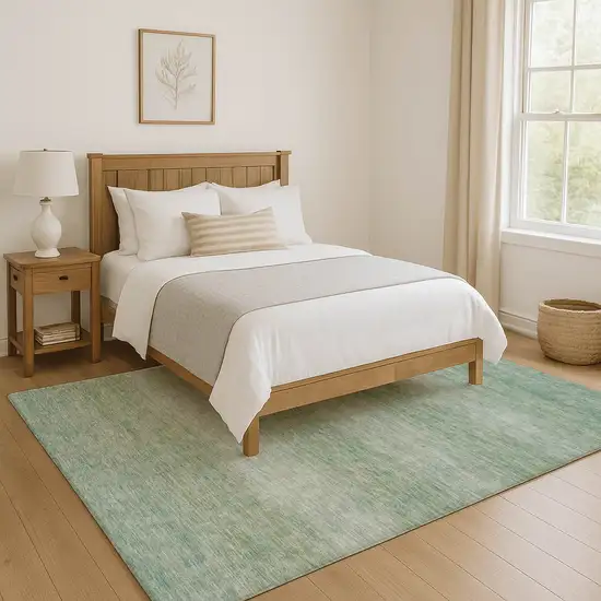 Aqua And Beige Striped Washable Area Rug With UV Protection Photo 5