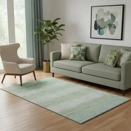 Aqua And Beige Striped Washable Area Rug With UV Protection Photo 2