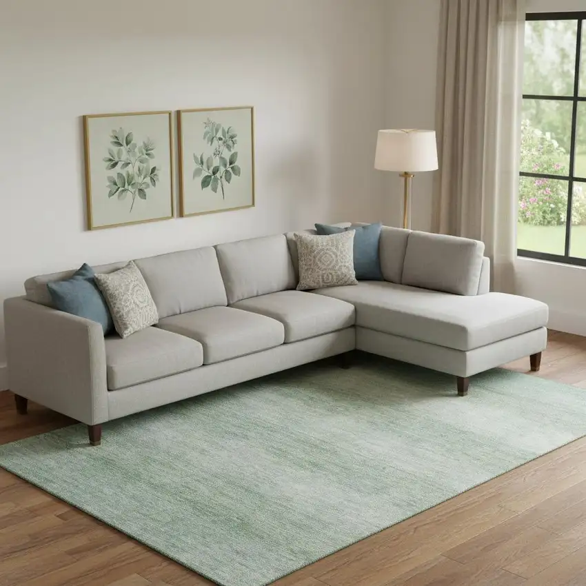 Aqua And Beige Striped Washable Area Rug With UV Protection Photo 2