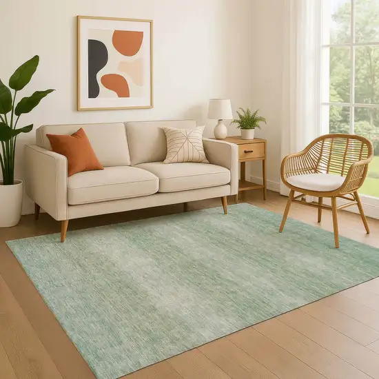 Aqua And Beige Striped Washable Area Rug With UV Protection Photo 3