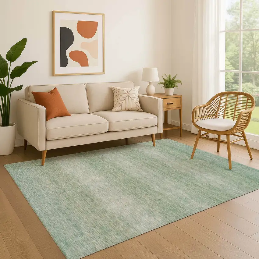 Aqua And Beige Striped Washable Area Rug With UV Protection Photo 4