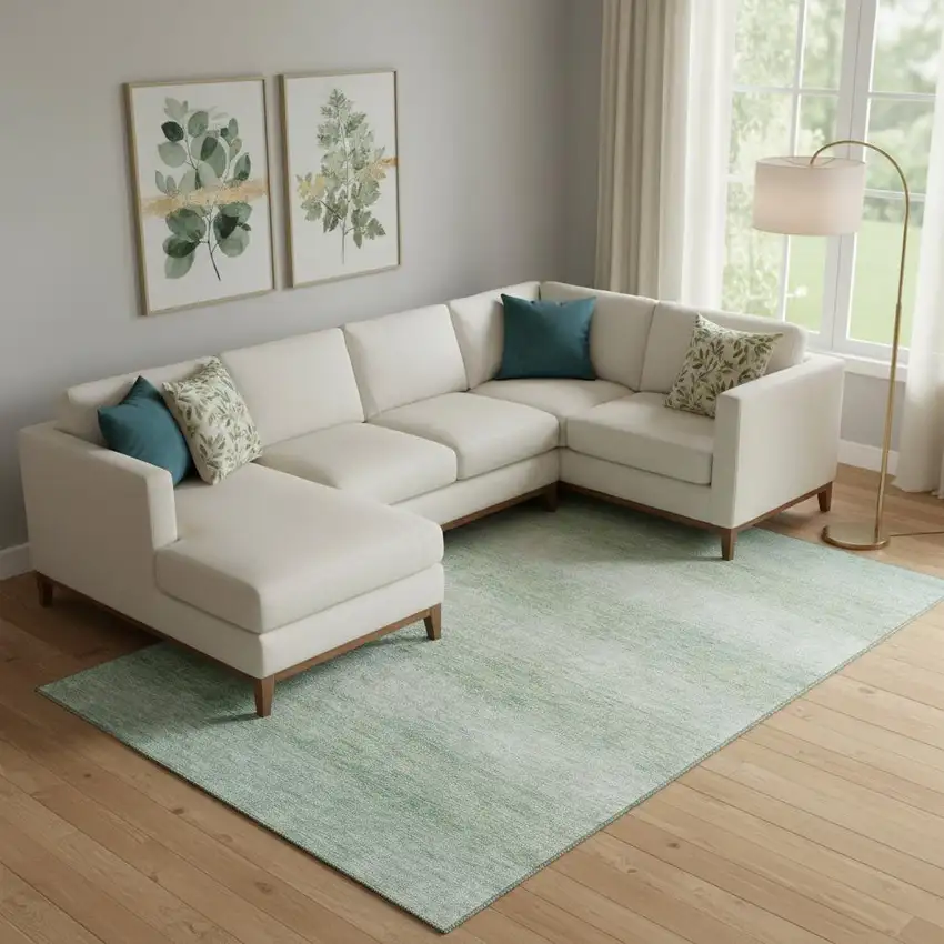 Aqua And Beige Striped Washable Area Rug With UV Protection Photo 2