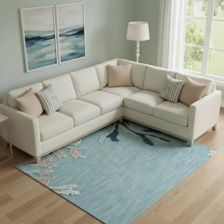 Aqua And Blue Coral Area Rug Photo 1