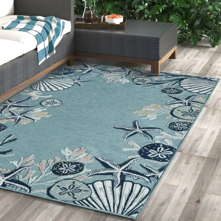 Aqua And Blue Coral Area Rug Photo 3