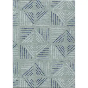 Photo of Aqua And Blue Geometric Washable Indoor Outdoor Area Rug