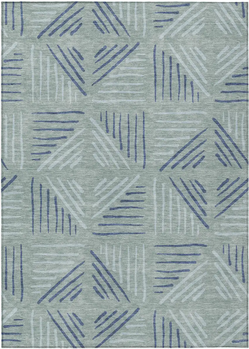 Aqua And Blue Geometric Washable Indoor Outdoor Area Rug Photo 1