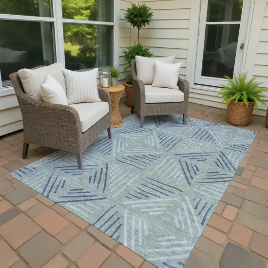 Aqua And Blue Geometric Washable Indoor Outdoor Area Rug Photo 4