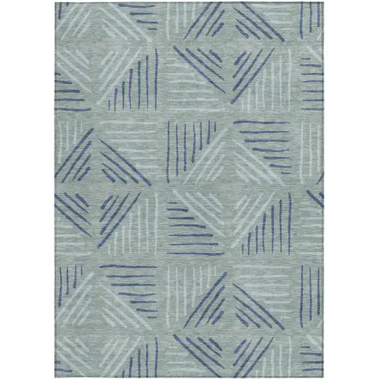 Aqua And Blue Geometric Washable Indoor Outdoor Area Rug Photo 3