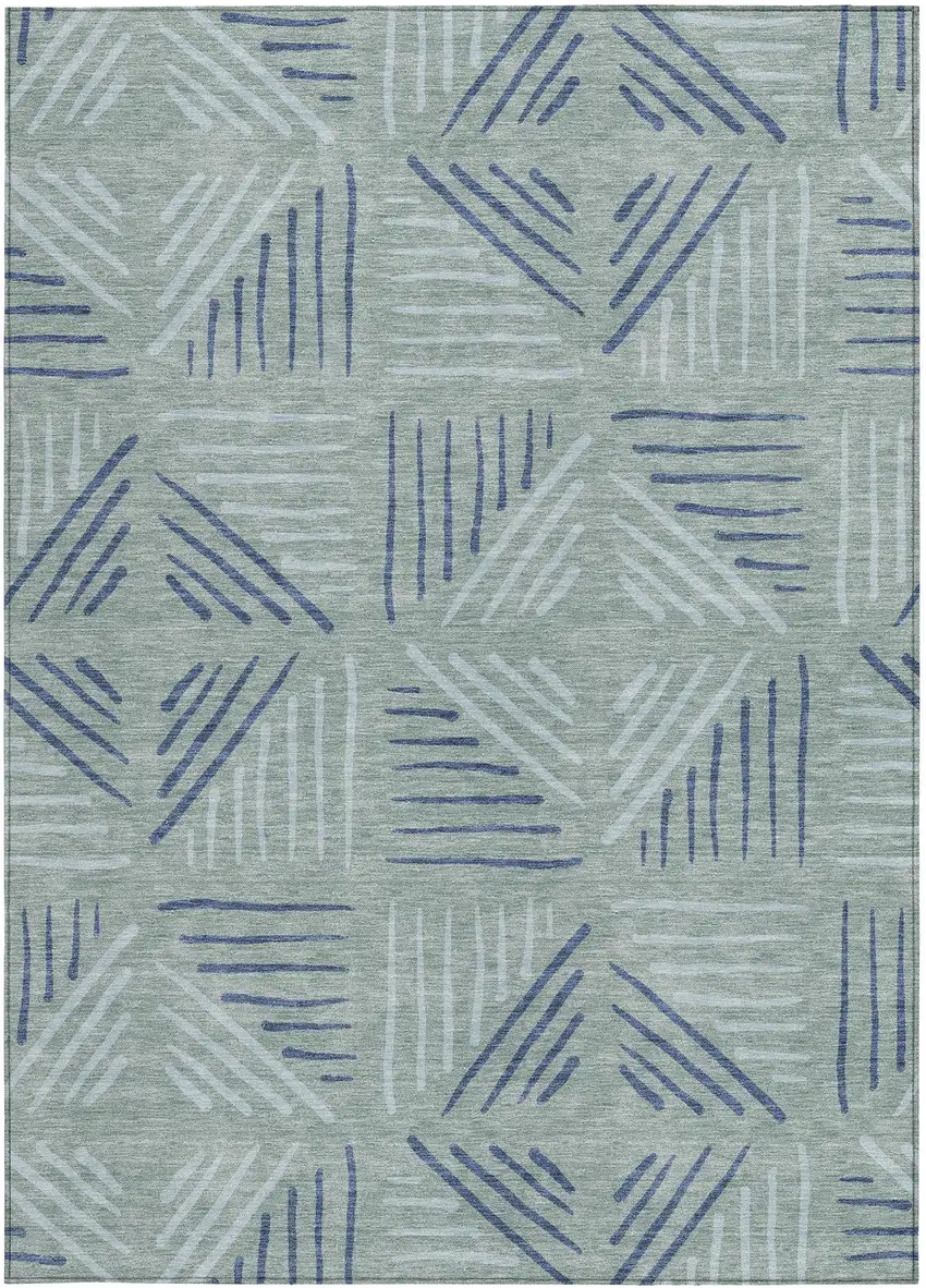 Aqua And Blue Geometric Washable Indoor Outdoor Area Rug Photo 3