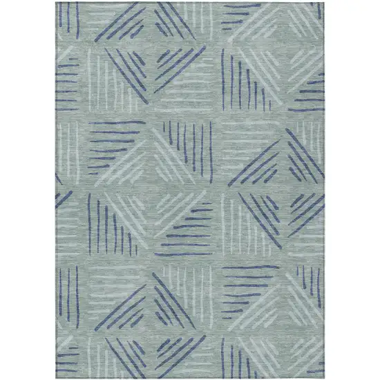 Aqua And Blue Geometric Washable Indoor Outdoor Area Rug Photo 1
