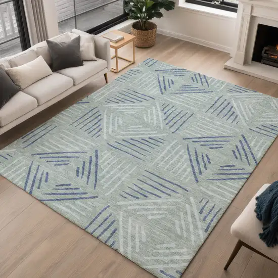 Aqua And Blue Geometric Washable Indoor Outdoor Area Rug Photo 5