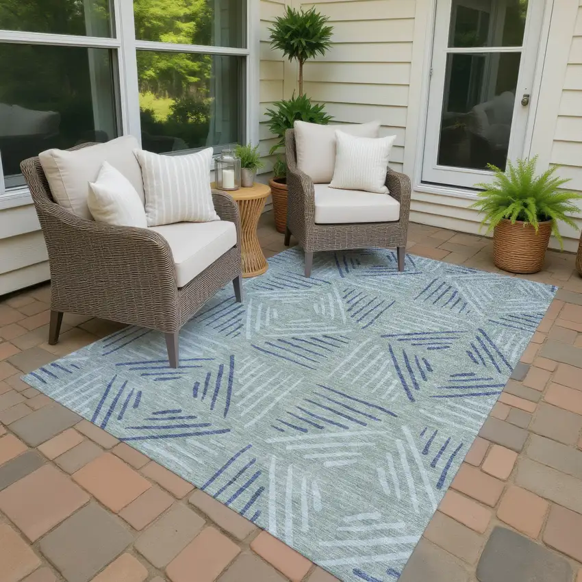 Aqua And Blue Geometric Washable Indoor Outdoor Area Rug Photo 4