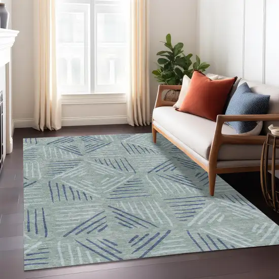 Aqua And Blue Geometric Washable Indoor Outdoor Area Rug Photo 6