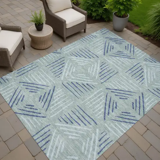 Aqua And Blue Geometric Washable Indoor Outdoor Area Rug Photo 7