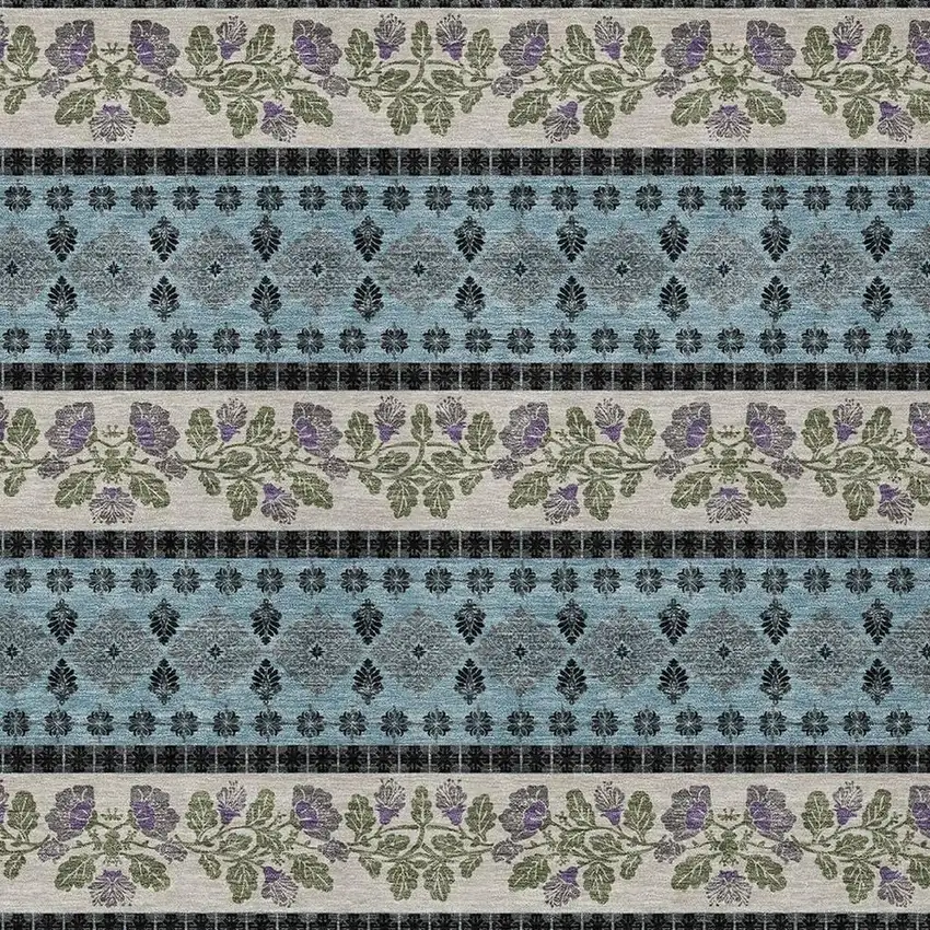 Aqua And Charcoal Striped Washable Indoor Outdoor Area Rug Photo 2