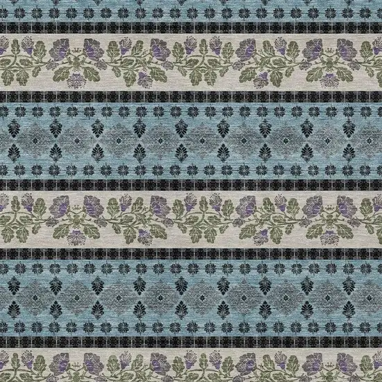 Aqua And Charcoal Striped Washable Indoor Outdoor Area Rug Photo 2