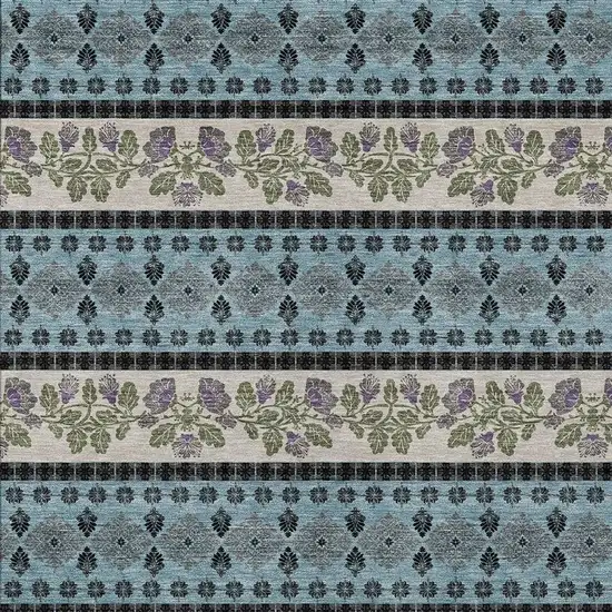 Aqua And Charcoal Striped Washable Indoor Outdoor Area Rug Photo 2