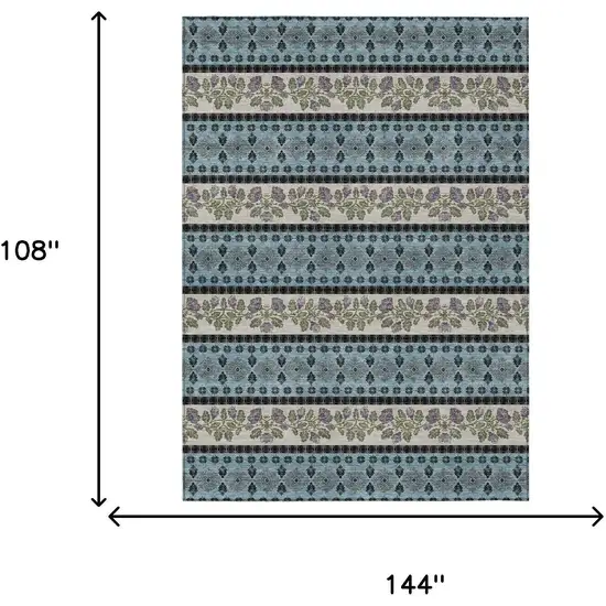 Aqua And Charcoal Striped Washable Indoor Outdoor Area Rug Photo 6