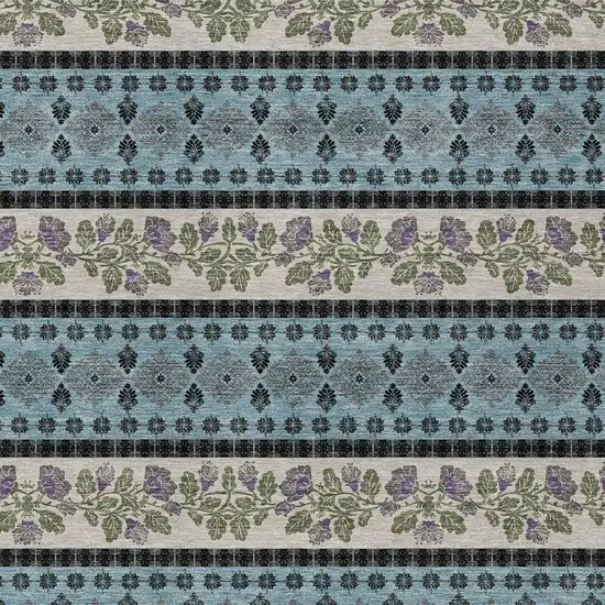 Aqua And Charcoal Striped Washable Indoor Outdoor Area Rug Photo 2