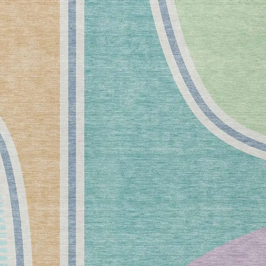 Aqua And Copper Geometric Washable Indoor Outdoor Area Rug Photo 2