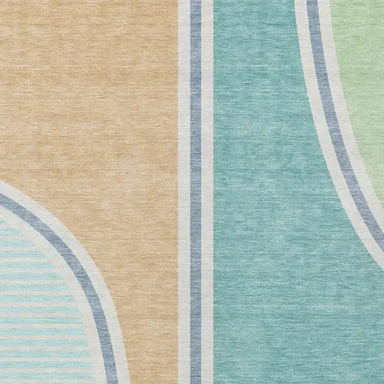 Aqua And Copper Geometric Washable Indoor Outdoor Area Rug Photo 2