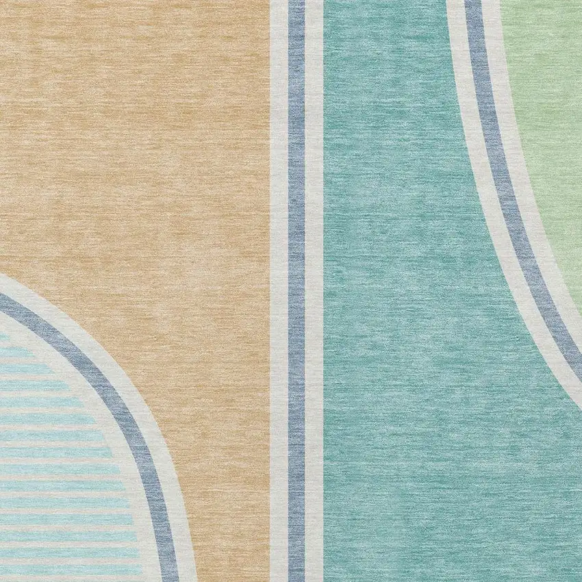Aqua And Copper Geometric Washable Indoor Outdoor Area Rug Photo 2